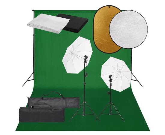 Kit studio foto cu set de lămpi, fundal și reflector