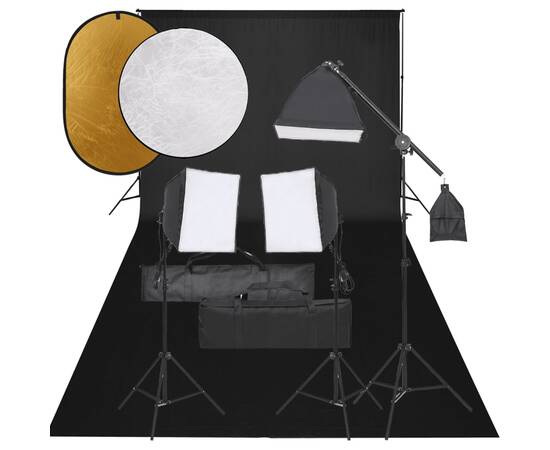 Kit studio foto cu set de lămpi, fundal și reflector