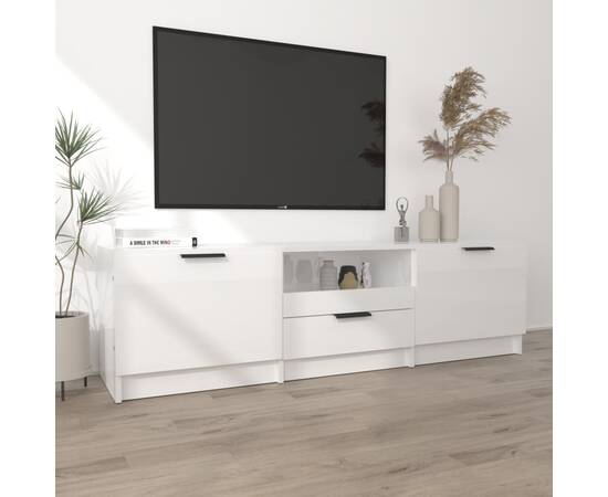Comodă tv, alb extralucios, 140x35x40 cm, lemn prelucrat, 3 image