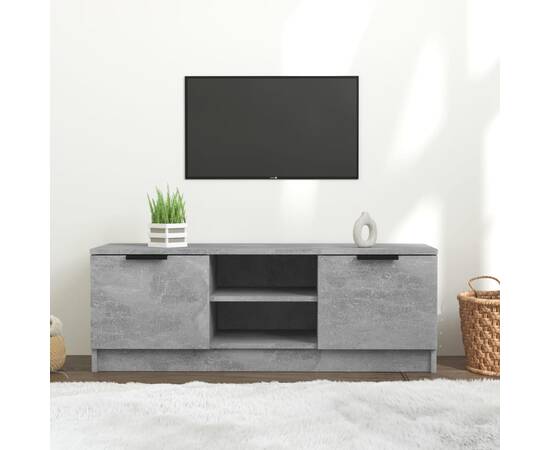 Comodă tv, gri beton, 102x35x36,5 cm, lemn prelucrat
