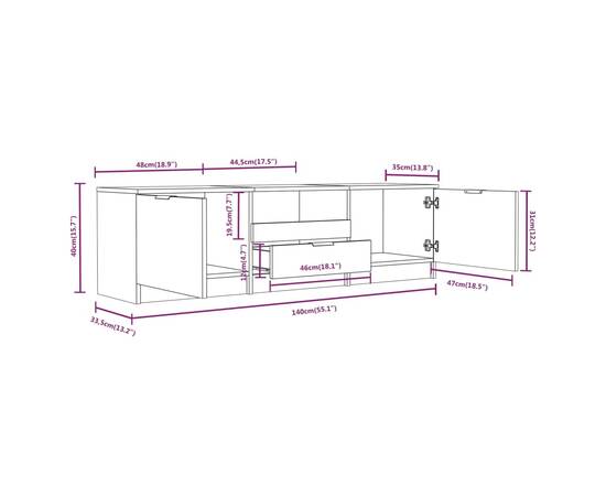 Comodă tv, gri beton, 140x35x40 cm, lemn prelucrat, 7 image