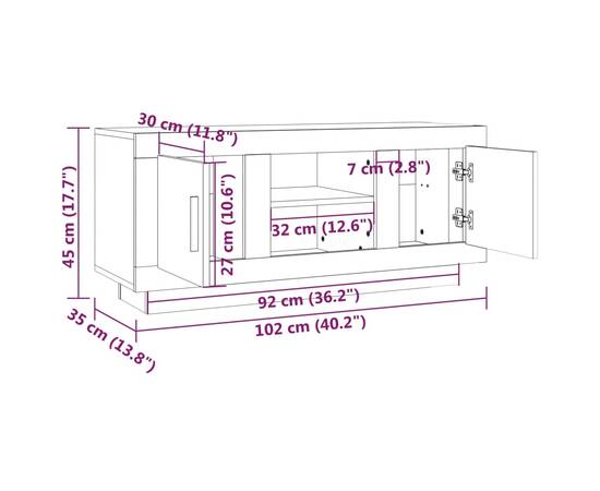 Comodă tv,gri beton, 102x35x45 cm, lemn prelucrat, 8 image