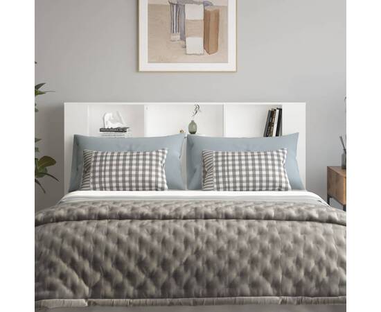 Tăblie de pat cu dulap, alb, 180x18,5x104,5 cm, 3 image