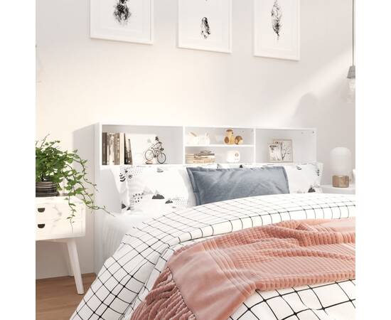 Tăblie de pat cu dulap, alb, 180x19x103,5 cm, 6 image
