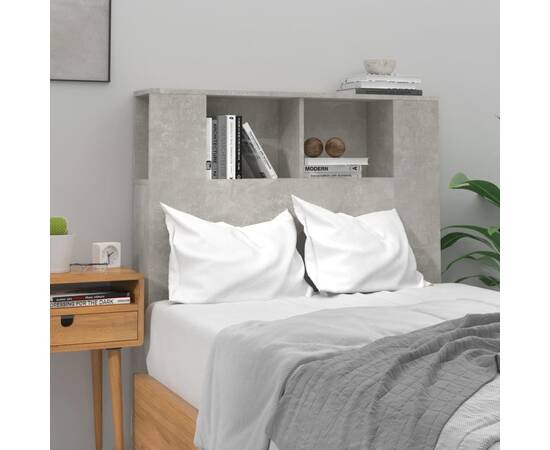 Tăblie de pat cu dulap, gri beton, 100x18,5x104,5 cm