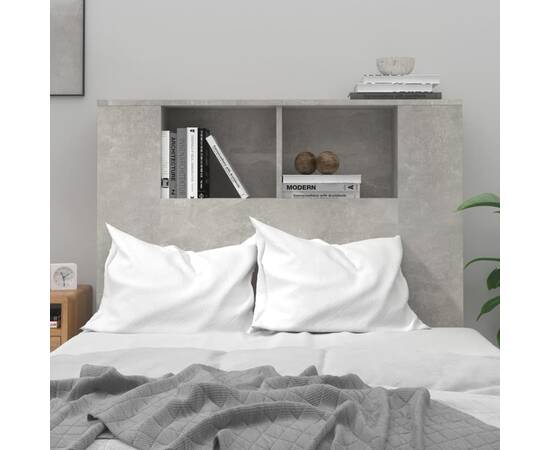 Tăblie de pat cu dulap, gri beton, 100x18,5x104,5 cm, 3 image