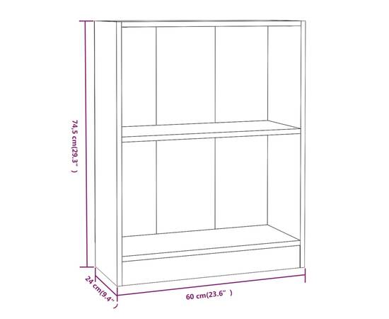 Bibliotecă, gri sonoma, 60x24x74,5 cm, lemn prelucrat, 6 image