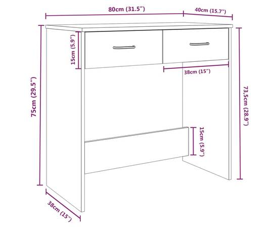 Birou, stejar fumuriu, 80x40x75 cm, lemn prelucrat, 7 image