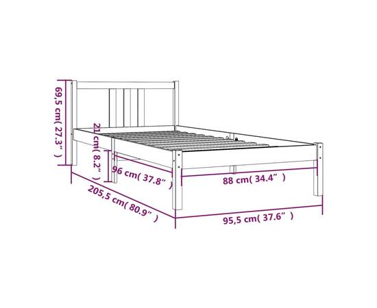 Cadru de pat, 90x200 cm, lemn masiv, 9 image