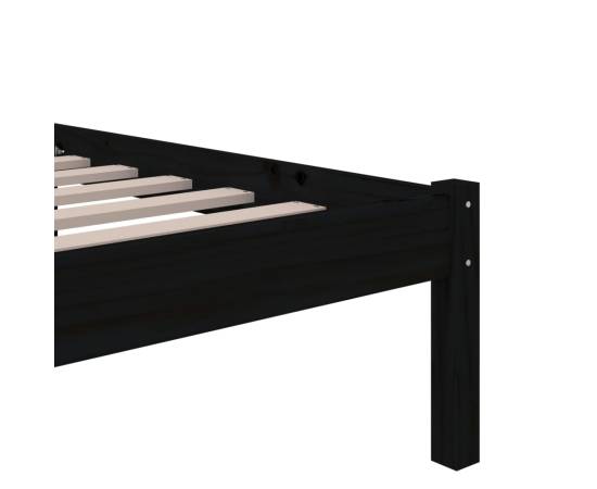 Cadru de pat mic single 2ft6, negru, 75x190 cm, lemn masiv, 6 image
