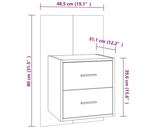 Noptieră de perete,sonoma gri, lemn prelucrat, 8 image