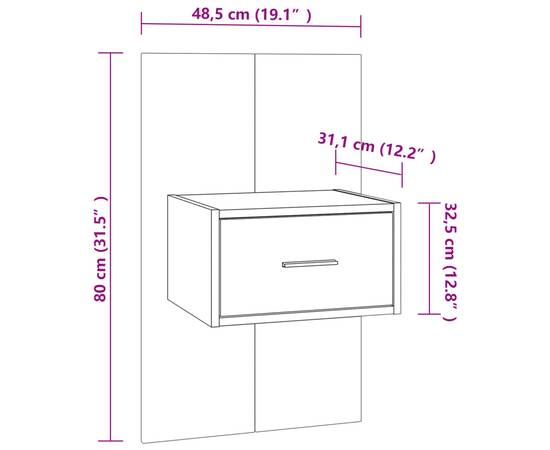 Noptiere de perete, 2 buc., stejar fumuriu, lemn prelucrat, 9 image