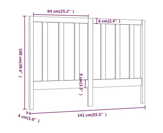 Tăblie de pat, 141x4x100 cm, lemn masiv de pin, 6 image