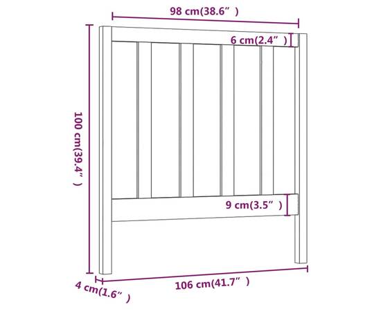 Tăblie de pat, negru, 106x4x100 cm, lemn masiv de pin, 6 image