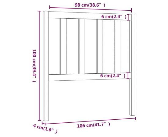 Tăblie de pat, 106x4x100 cm, lemn masiv de pin, 6 image