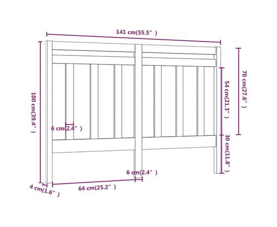 Tăblie de pat, 141x4x100 cm, lemn masiv de pin, 6 image