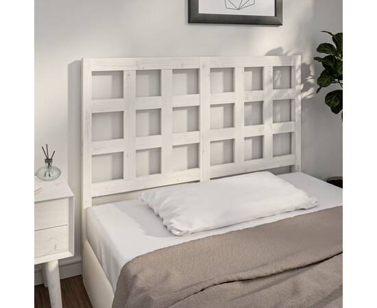 Tăblie de pat, alb, 140,5x4x100 cm, lemn masiv de pin, 5 image