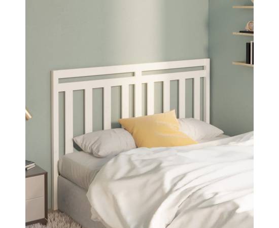 Tăblie de pat, alb, 141x4x100 cm, lemn masiv de pin, 3 image