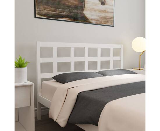 Tăblie de pat, alb, 145,5x4x100 cm, lemn masiv de pin, 5 image