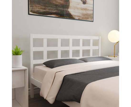 Tăblie de pat, alb, 156x4x100 cm, lemn masiv de pin, 5 image