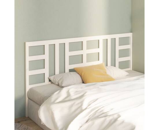 Tăblie de pat, alb, 206x4x100 cm, lemn masiv de pin, 3 image