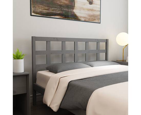 Tăblie de pat, gri, 145,5x4x100 cm, lemn masiv de pin, 5 image
