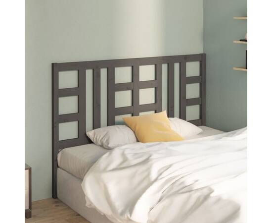 Tăblie de pat, gri, 146x4x100 cm, lemn masiv de pin, 3 image