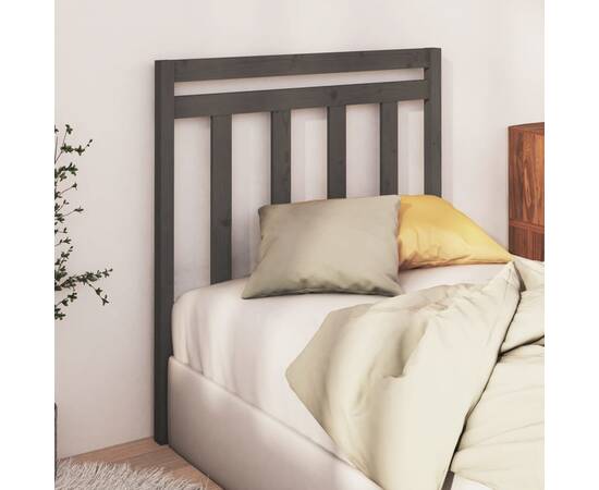 Tăblie de pat, gri, 81x4x100 cm, lemn masiv de pin, 2 image