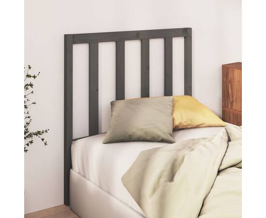 Tăblie de pat, gri, 96x4x100 cm, lemn masiv de pin, 3 image