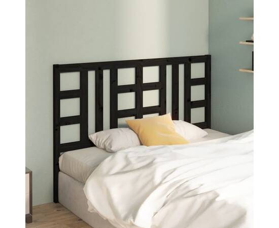 Tăblie de pat, negru, 146x4x100 cm, lemn masiv de pin, 3 image
