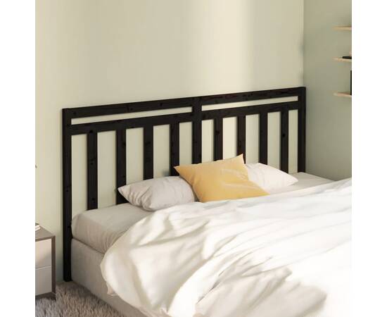 Tăblie de pat, negru, 206x4x100 cm, lemn masiv de pin, 3 image