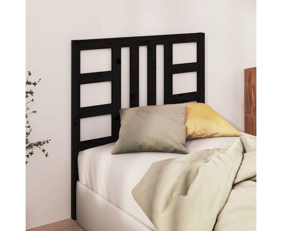 Tăblie de pat, negru, 96x4x100 cm, lemn masiv de pin, 3 image