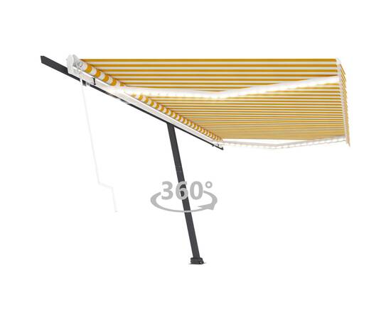 Copertină automată cu senzor vânt&led, galben/alb, 500x300 cm