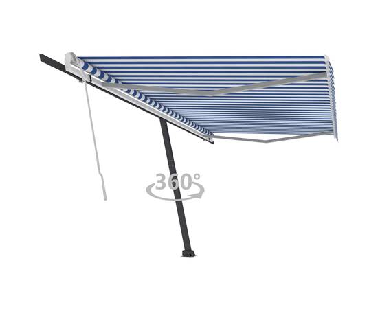 Copertină autonomă retractabilă manual, albastru/alb, 500x300cm