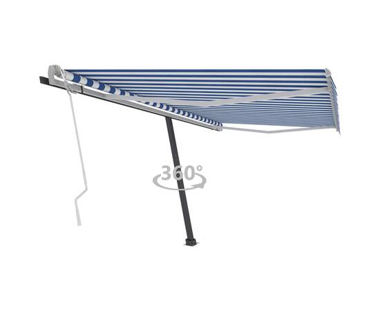 Copertină autonomă retractabilă manual albastru/alb 400x300 cm