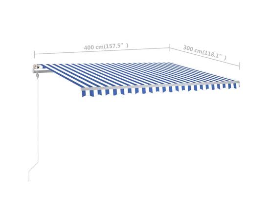 Copertină autonomă retractabilă manual albastru/alb 400x300 cm, 11 image