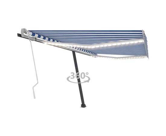 Copertină retractabilă manual cu led, albastru&alb, 400x300 cm