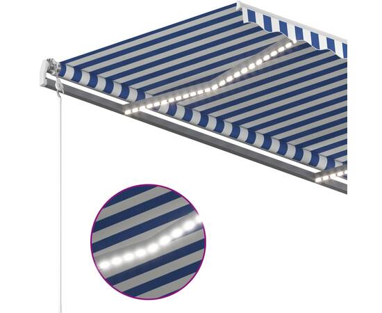 Copertină retractabilă manual cu led, albastru&alb, 400x300 cm, 7 image