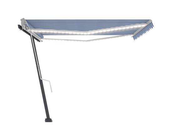 Copertină retractabilă manual cu led, albastru&alb, 450x300 cm, 3 image