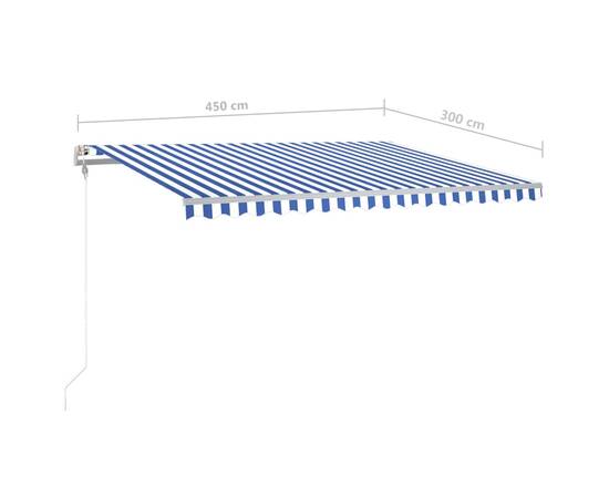 Copertină retractabilă manual cu led, albastru&alb, 450x300 cm, 11 image