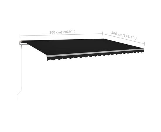 Copertină retractabilă manual cu led, antracit, 500x300 cm, 11 image