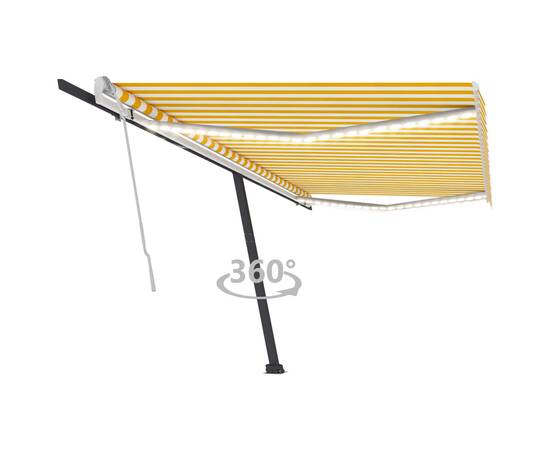 Copertină retractabilă manual cu led, galben și alb, 500x300 cm