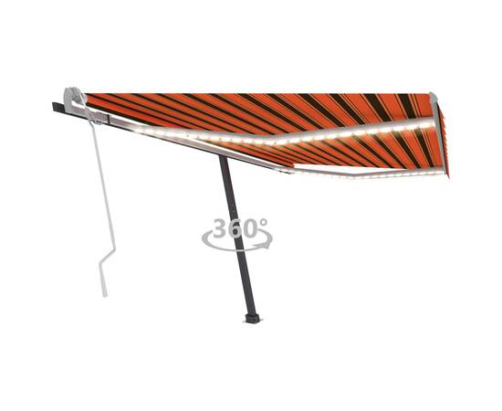 Copertină retractabilă manual cu led portocaliu&maro 450x300 cm