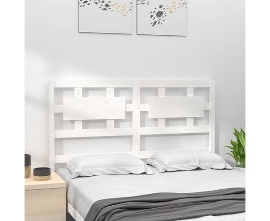 Tăblie de pat, alb, 145,5x4x100 cm, lemn masiv de pin, 3 image