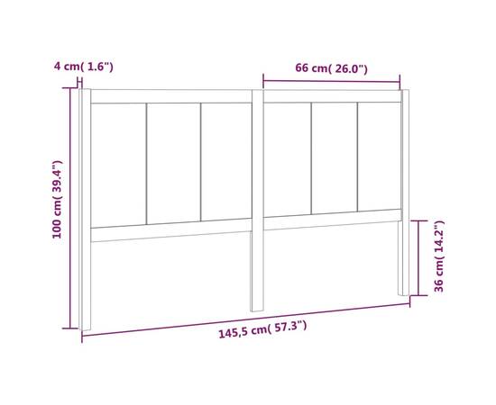 Tăblie de pat, alb, 145,5x4x100 cm, lemn masiv de pin, 6 image
