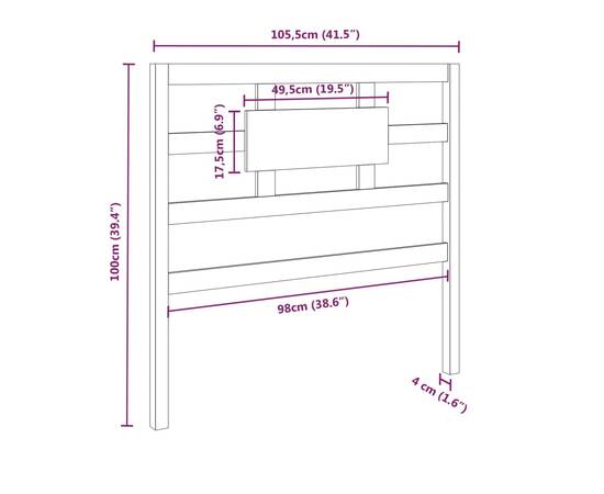 Tăblie de pat, gri, 105,5x4x100 cm, lemn masiv de pin, 6 image