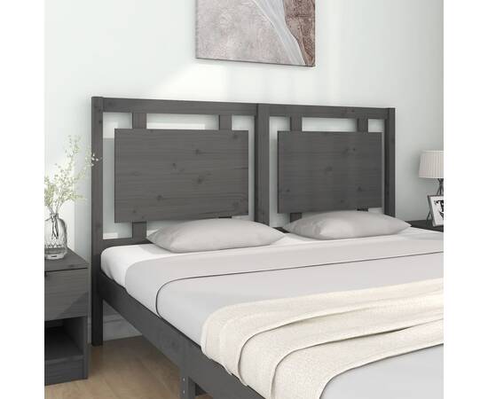 Tăblie de pat, gri, 155,5x4x100 cm, lemn masiv de pin, 3 image