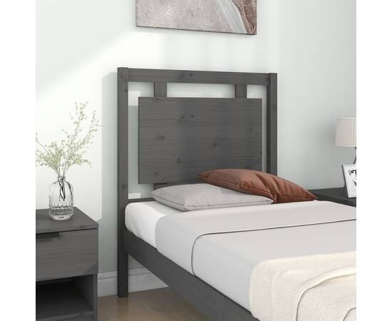 Tăblie de pat, gri, 80,5x4x100 cm, lemn masiv de pin, 3 image
