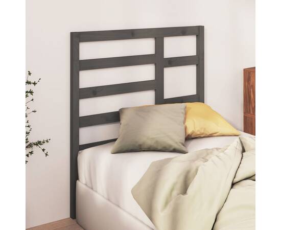 Tăblie de pat, gri, 81x4x104 cm, lemn masiv de pin, 3 image