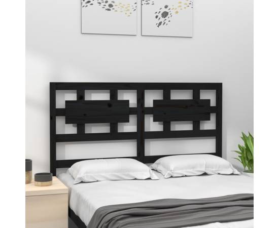 Tăblie de pat, negru, 155,5x4x100 cm, lemn masiv de pin, 3 image